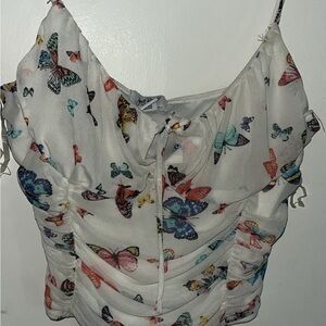 Butterfly Print Ruched Camisole Top